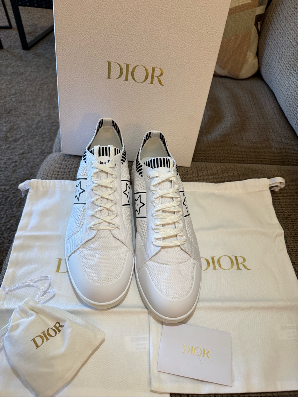 Dior Menâs White Sneakers With Black Star Accent